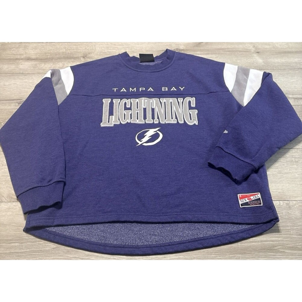New Era Tampa Bay Lightning NHL Colorblock Pieced Sweatshirt Purple Gray Large
